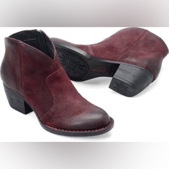 Born Michel Booties Wine/Burgundy rubbed‎ suede - Picture 1 of 15